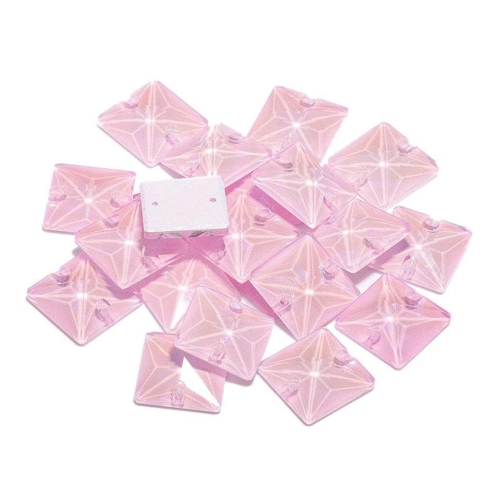 Electric Neon Light Rose Square Shape High Quality Glass Sew-on Rhinestones