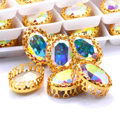 Crystal AB Oval Shape High-Quality Glass Sew-on Nest Hollow Claw Rhinestones