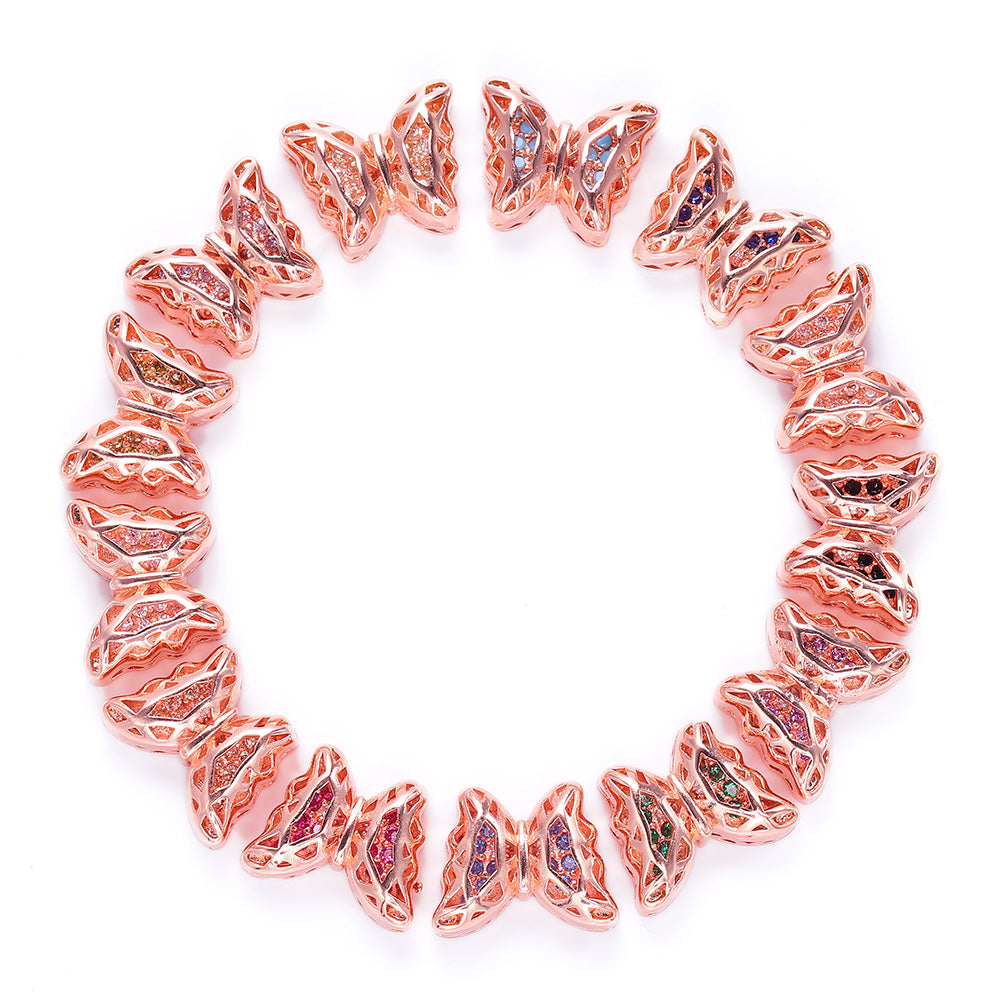 Butterfly Shape Rose Gold plated High-Quality Sew-on Alloy Charms Inlaid Cubic Zirconia WholesaleRhinestone
