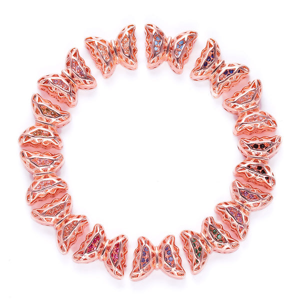 Butterfly Shape Rose Gold plated High-Quality Sew-on Alloy Charms Inlaid Cubic Zirconia WholesaleRhinestone