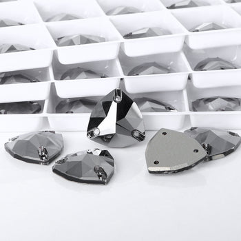 Jet Metallic Silver Trilliant Shape High Quality Glass Sew-on Rhinestones WholesaleRhinestone