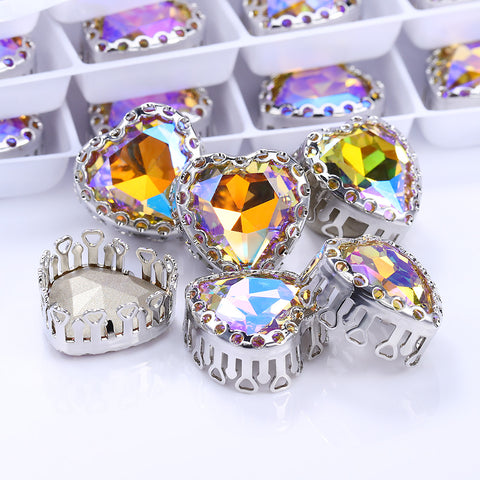 Paradise Shine Maxi Heart Shape High-Quality Glass Sew-on Nest Hollow Claw Rhinestones