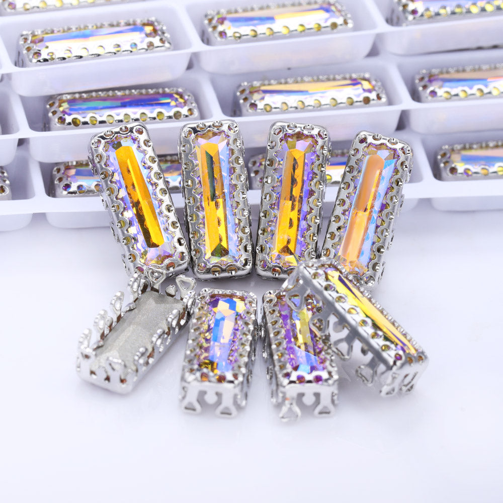 Paradise Shine Princess Baguette Shape High-Quality Glass Sew-on Nest Hollow Claw Rhinestones