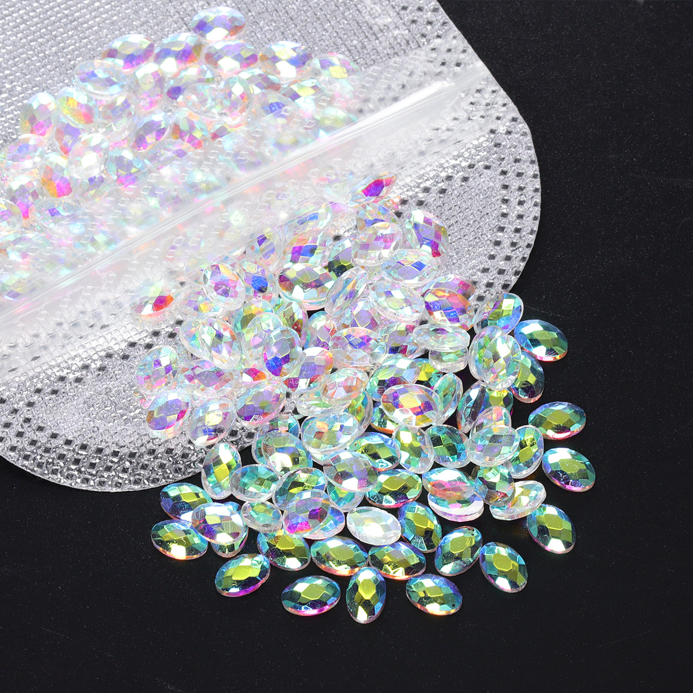 Oval Shape Crystal AB Unfoiled Flat Back Fancy Rhinestones