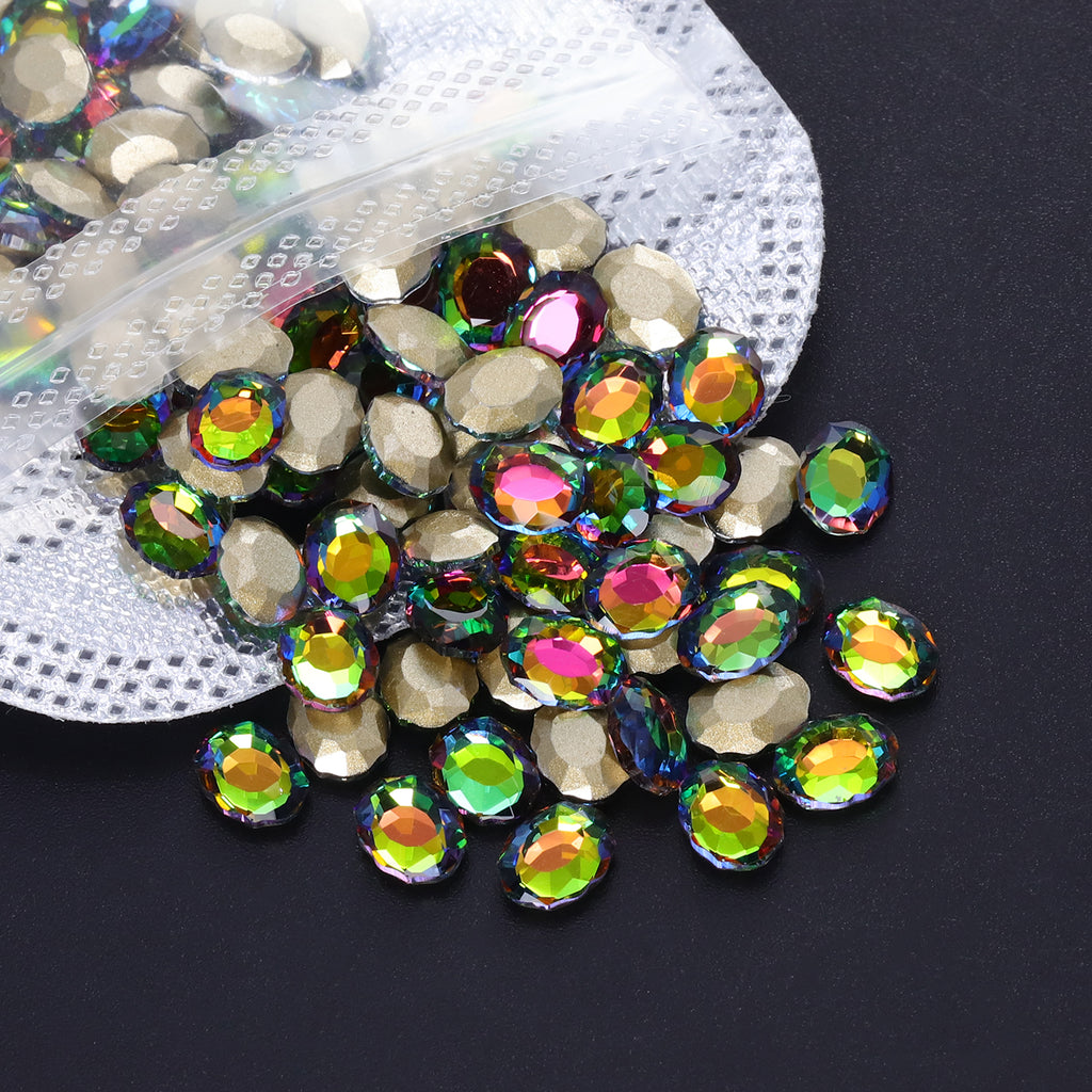 Rainbow Magic Mirror Shape Pointed Back Fancy Rhinestones For Nail Art