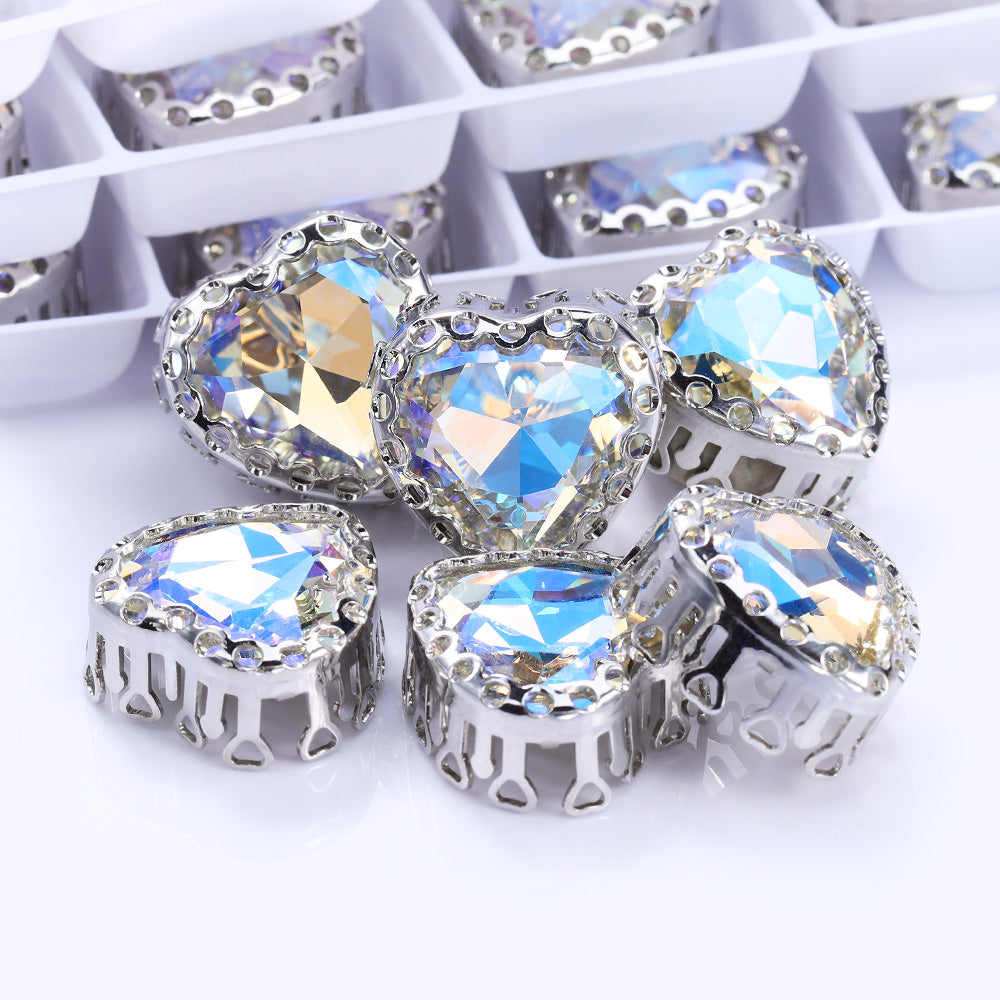 Moonlight Maxi Heart Shape High-Quality Glass Sew-on Nest Hollow Claw Rhinestones