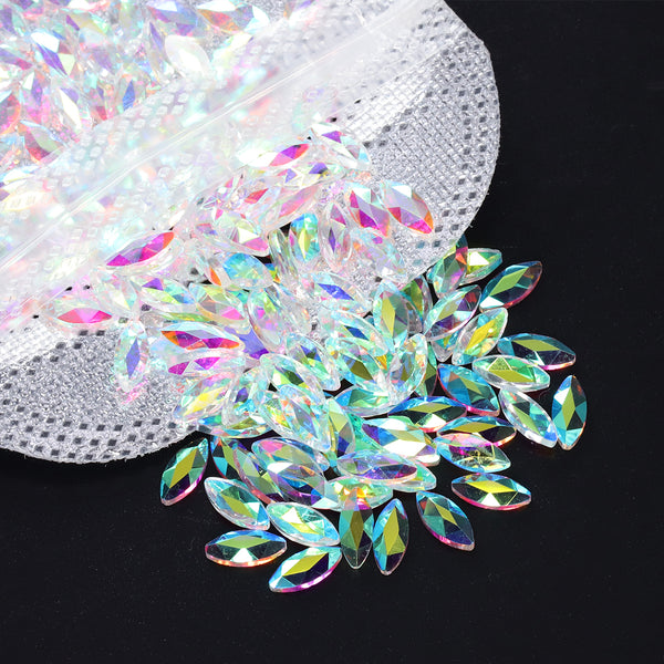Navette Shape Crystal AB Unfoiled Flat Back Fancy Rhinestones