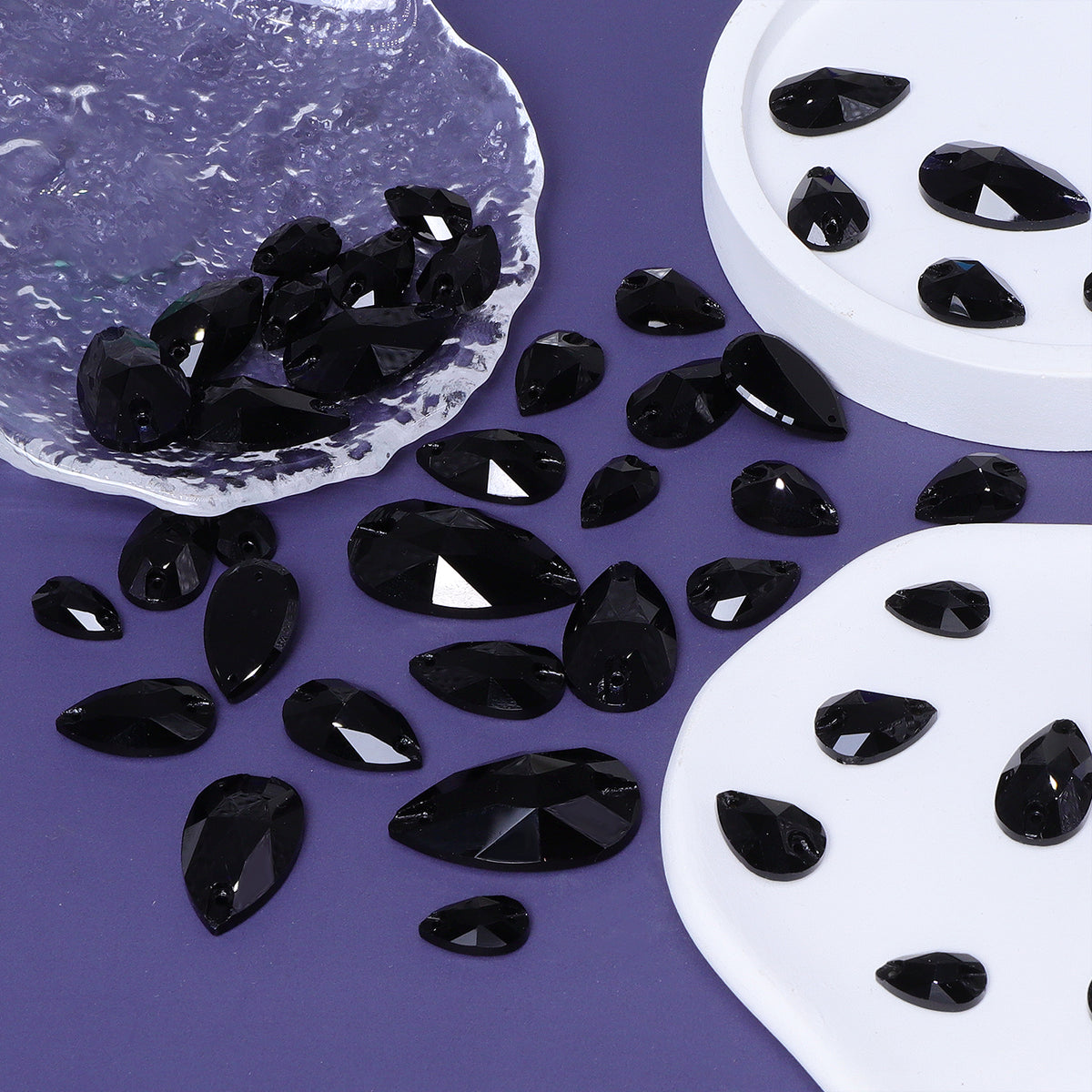 Mixed Sizes Jet Drop Shape High Quality Glass Sew-on Rhinestones WholesaleRhinestone