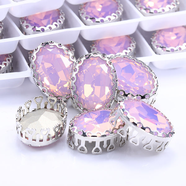 Rose Water Opal Oval Shape High-Quality Glass Sew-on Nest Hollow Claw Rhinestones WholesaleRhinestone
