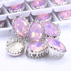 Rose Water Opal Oval Shape High-Quality Glass Sew-on Nest Hollow Claw Rhinestones WholesaleRhinestone