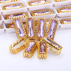 Violet Princess Baguette Shape High-Quality Glass Sew-on Nest Hollow Claw Rhinestones