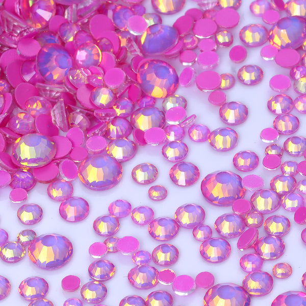 Mixed Sizes Mocha Opal Dk Rose Glass Flat Back Rhinestones For Nail Art WholesaleRhinestone