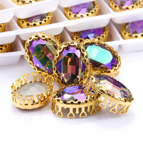 Ghost Light Oval Shape High-Quality Glass Sew-on Nest Hollow Claw Rhinestones WholesaleRhinestone