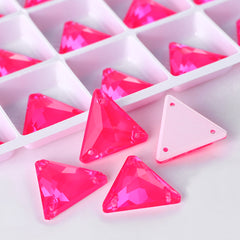 Electric Neon Fuchsia Triangle Shape High Quality Glass Sew-on Rhinestones