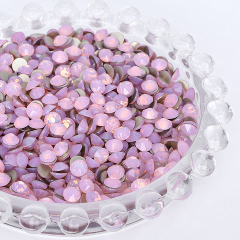 Pink Opal Glass Flat Back Glue-On Rhinestones 16 Cut Facets