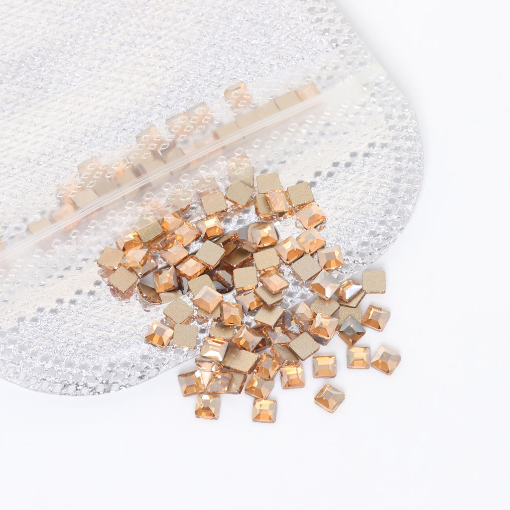 Square Shape Golden Shadow Flat Back Fancy Rhinestones