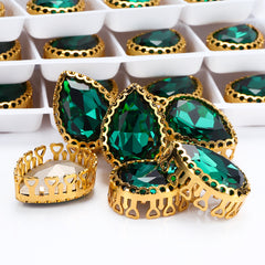 Emerald Drop Shape High-Quality Glass Sew-on Nest Hollow Claw Rhinestones