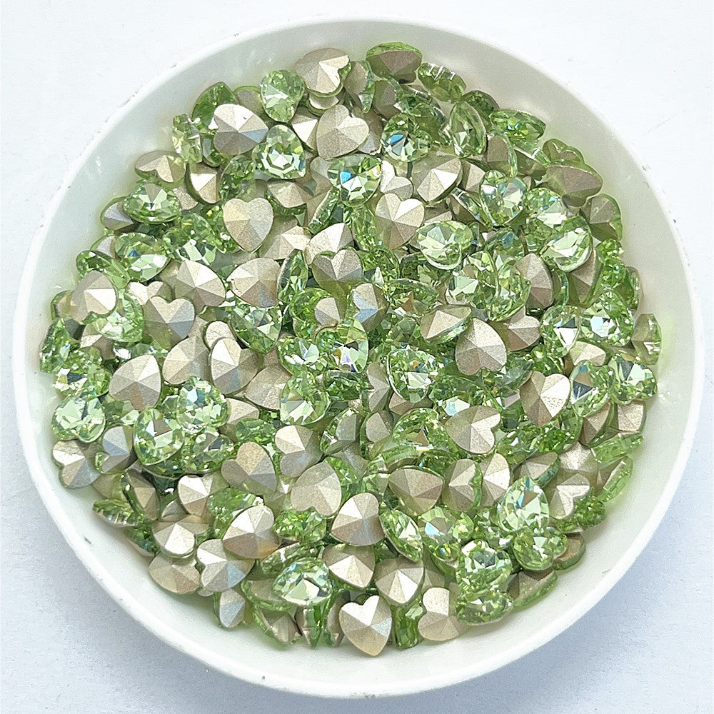 Light Apple Green Heart Shape Glass Pointed Back Fancy Rhinestones WholesaleRhinestone