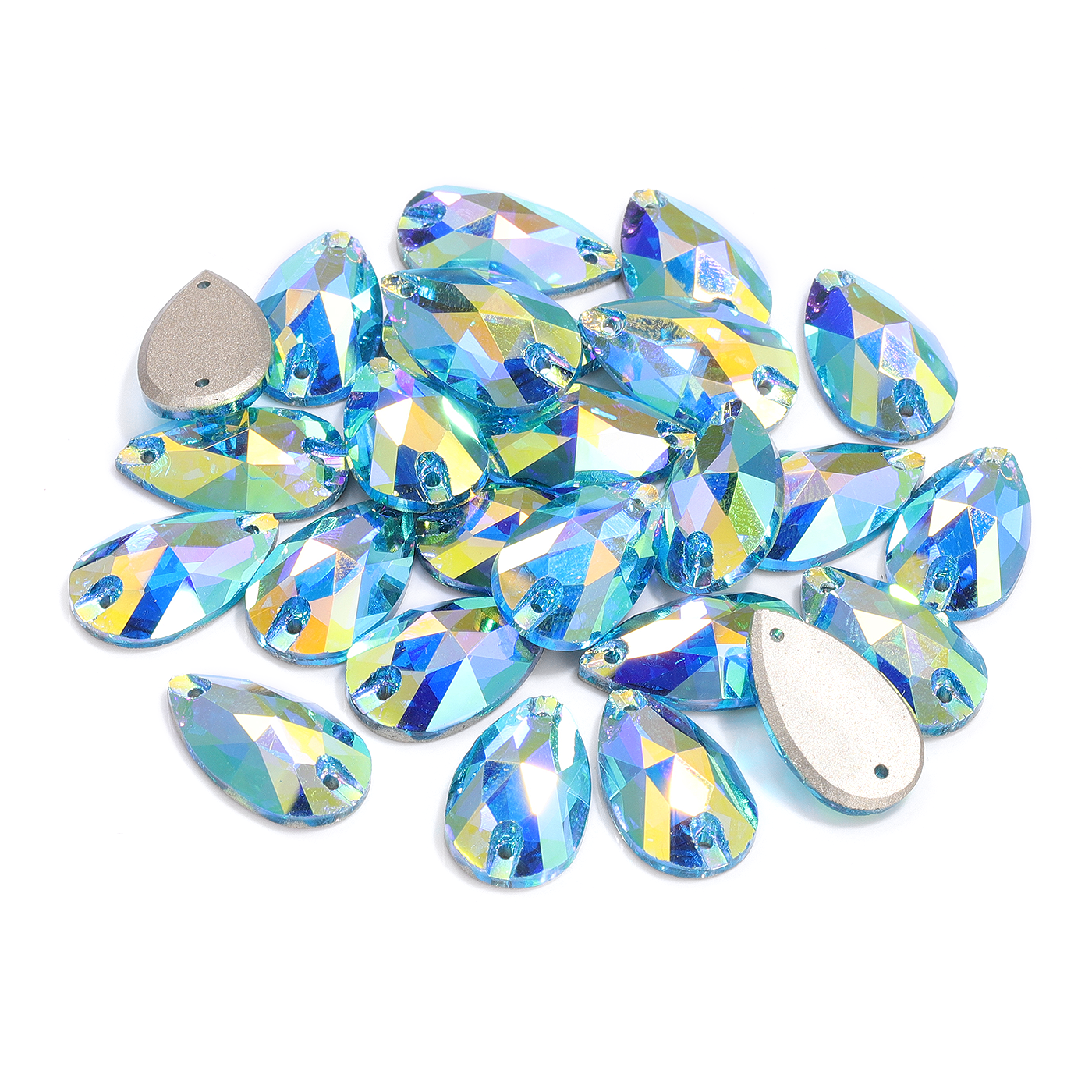 Aquamarine AB Drop Shape High Quality Glass Sew-on Rhinestones