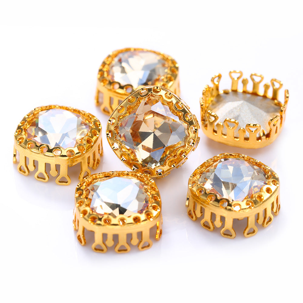 Golden Shadow Cushion Square Shape High-Quality Glass Sew-on Nest Hollow Claw Rhinestones WholesaleRhinestone