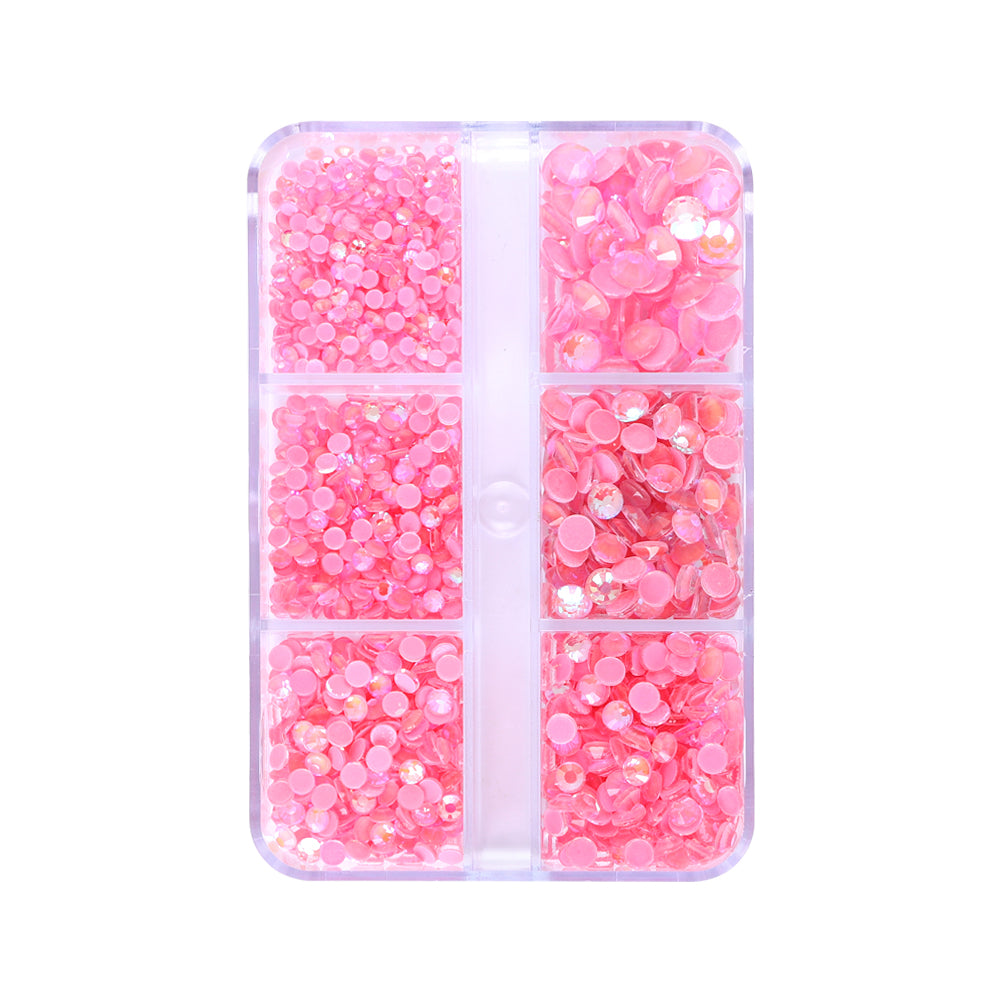 Mixed Sizes 6 Grid Box Mocha Shimmer Lt Pink Glass FlatBack Rhinestones For Nail Art WholesaleRhinestone Immagine principale del prodotto