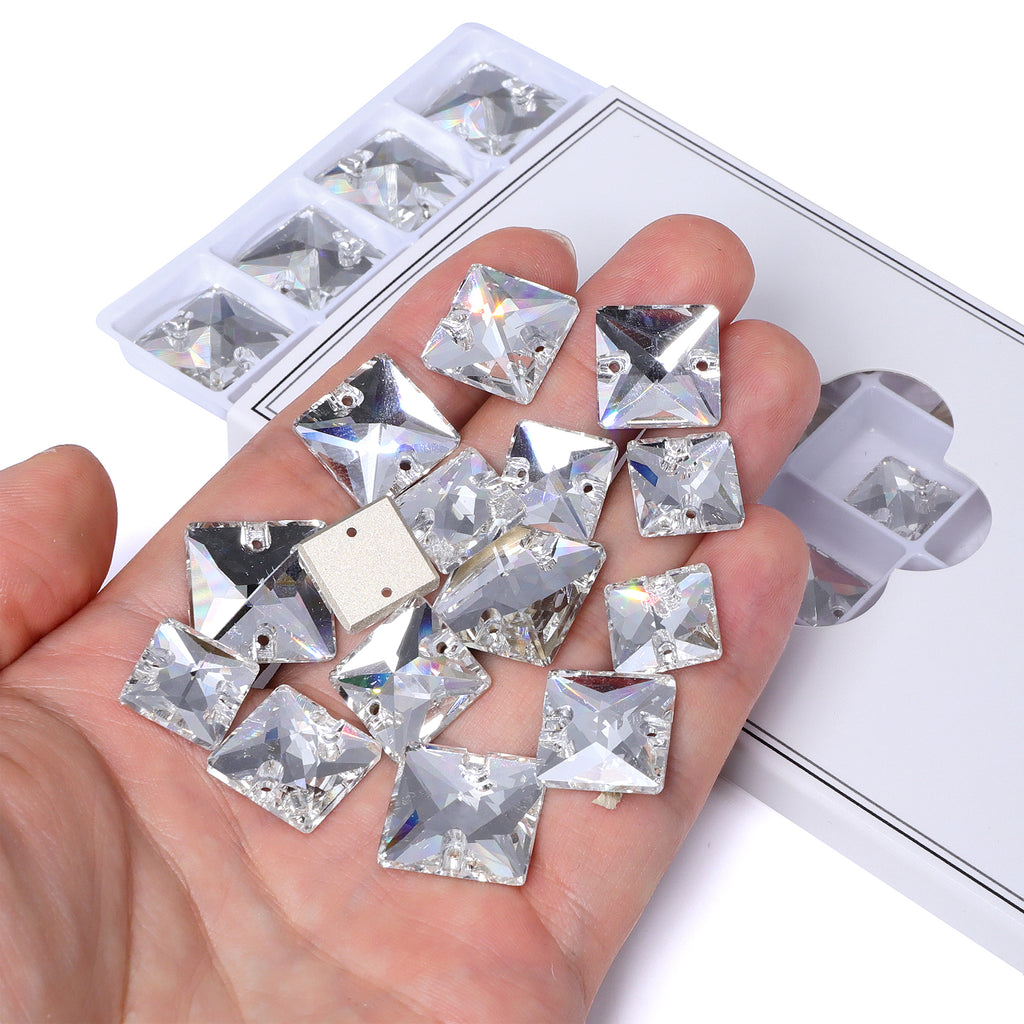 Mixed Sizes Crystal Square Shape High Quality Glass Sew-on Rhinestones