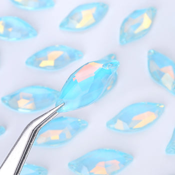 Aquamarine AM Diamond Leaf Shape High Quality Glass Sew-on Rhinestones WholesaleRhinestone