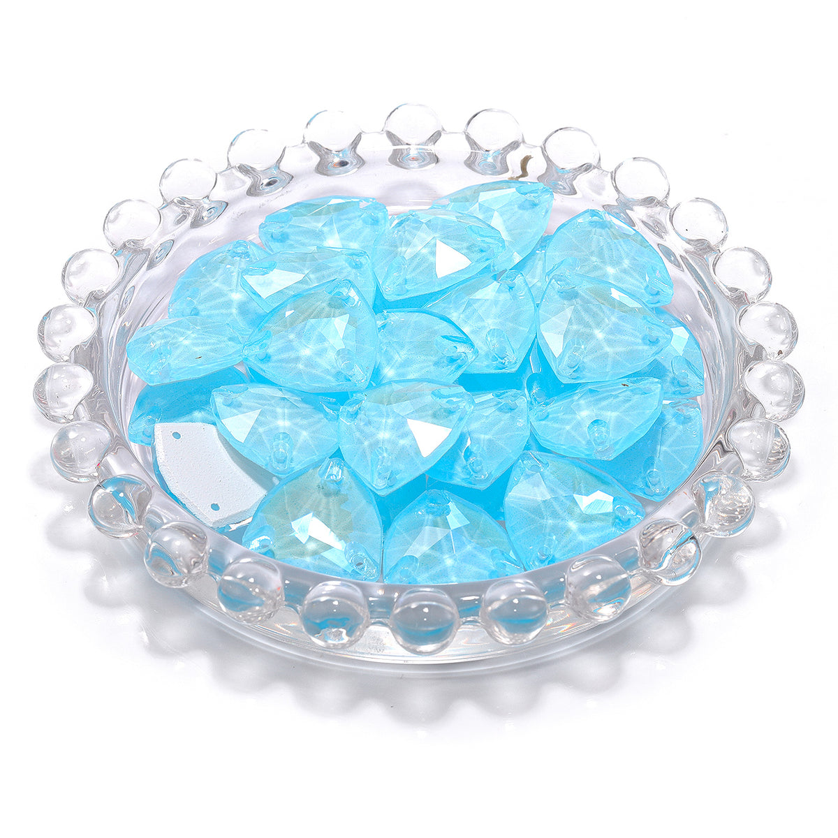 Electric Neon Aquamarine Trilliant Shape High Quality Glass Sew-on Rhinestones WholesaleRhinestone