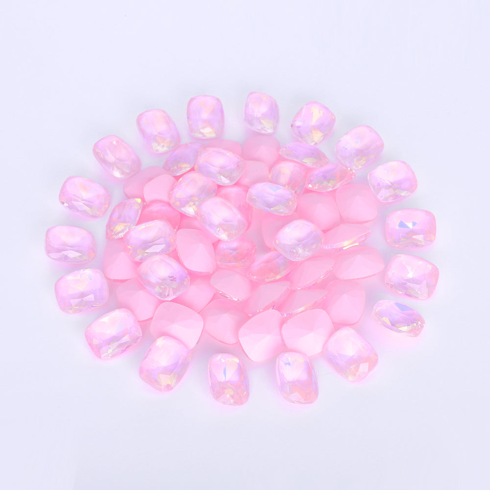 Light Pink AM Pillow Shape Glass Pointed Back Fancy Rhinestones