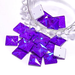 Electric Neon Violet Square Shape High Quality Glass Sew-on Rhinestones