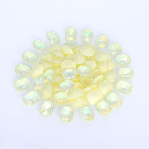 Light Yellow AM Pillow Shape Glass Pointed Back Fancy Rhinestones