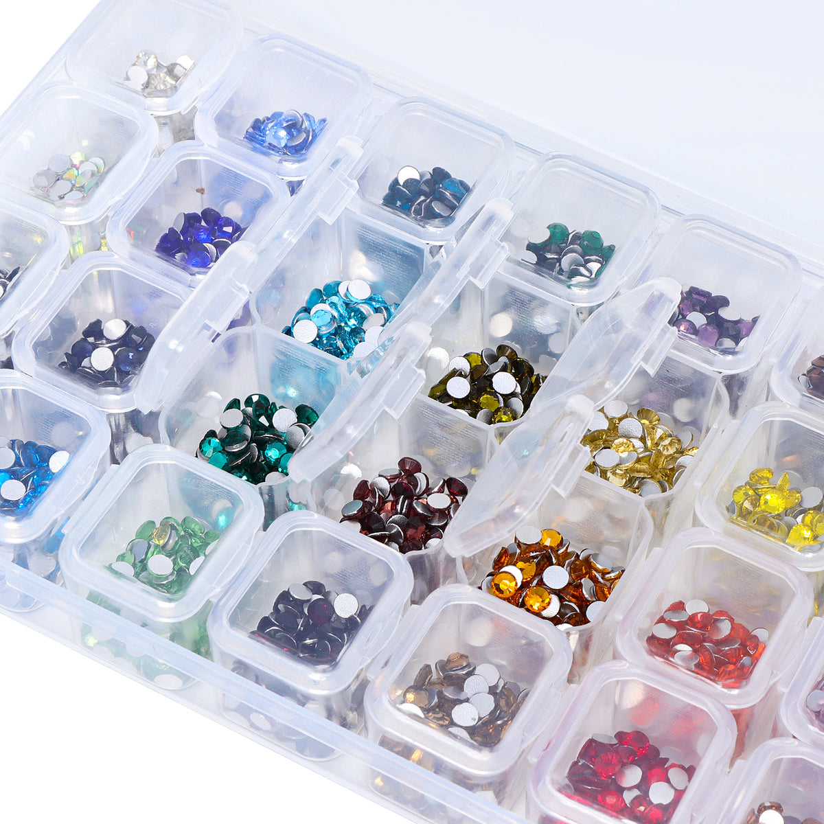 28-Color Basic Mix Glass Rhinestones Kit – Flatback Gems for Nail Art & Crafts, Silver Foil Back, Assorted Solid Shades WholesaleRhinestone