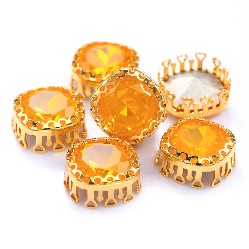 Topaz Opal Cushion Square Shape High-Quality Glass Sew-on Nest Hollow Claw Rhinestones WholesaleRhinestone