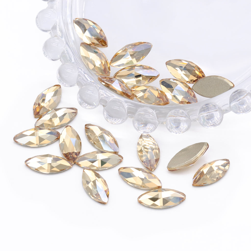 Golden Shadow Navette Shape High Quality Glass Beveled Flat Back Rhinestones WholesaleRhinestone