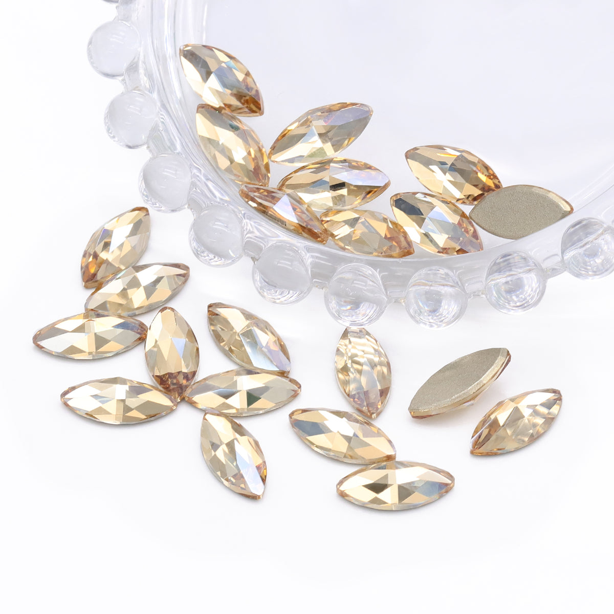Golden Shadow Navette Shape High Quality Glass Beveled Flat Back Rhinestones WholesaleRhinestone