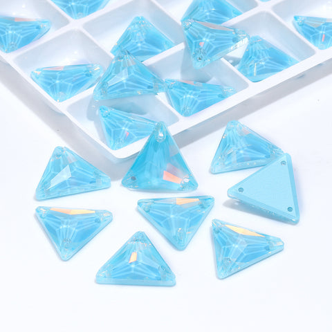 Aquamarine AM Triangle Shape High Quality Glass Sew-on Rhinestones