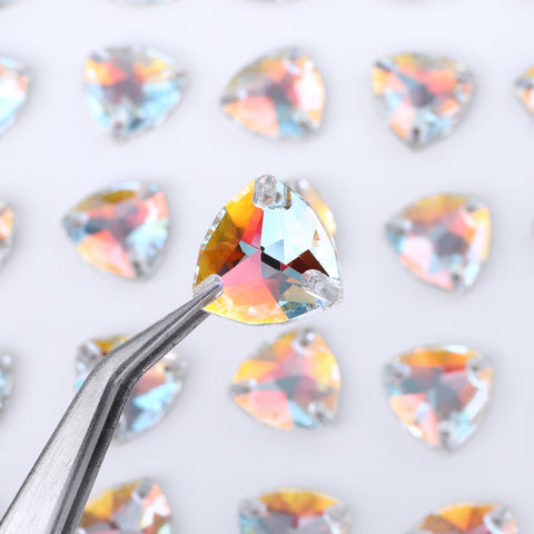 Light Crystal AB Trilliant Shape High Quality Glass Sew-on Rhinestones