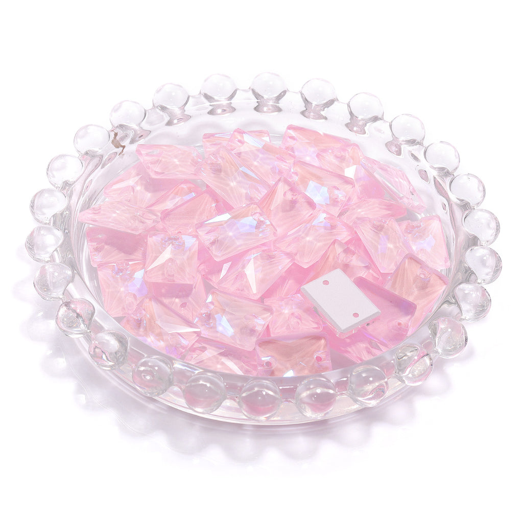 Electric Neon Light Rose Rectangle Shape High Quality Glass Sew-on Rhinestones