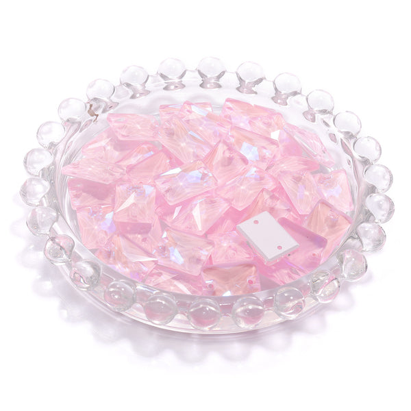 Electric Neon Light Rose Rectangle Shape High Quality Glass Sew-on Rhinestones