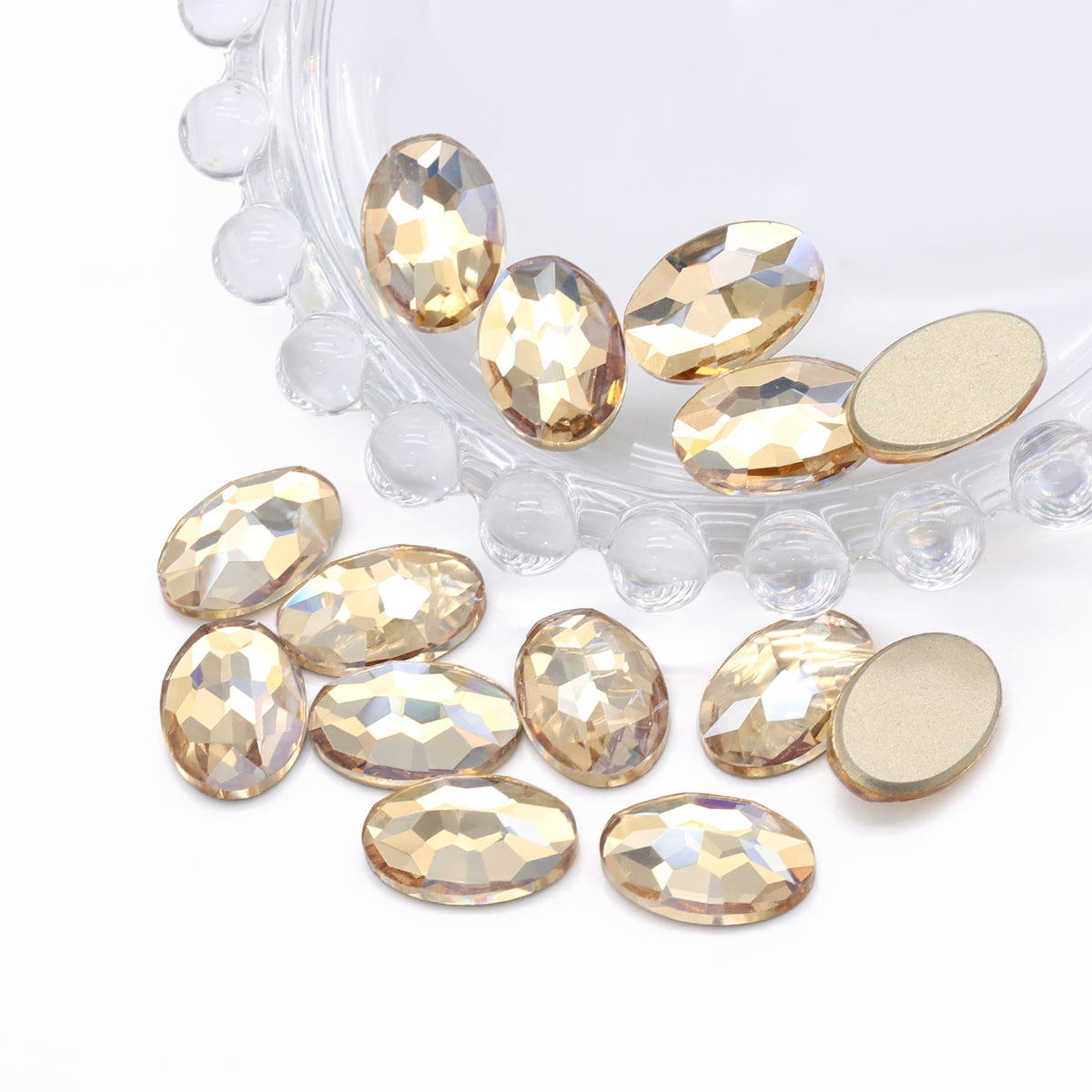 Golden Shadow Oval Shape High Quality Glass Beveled Flat Back Rhinestones WholesaleRhinestone