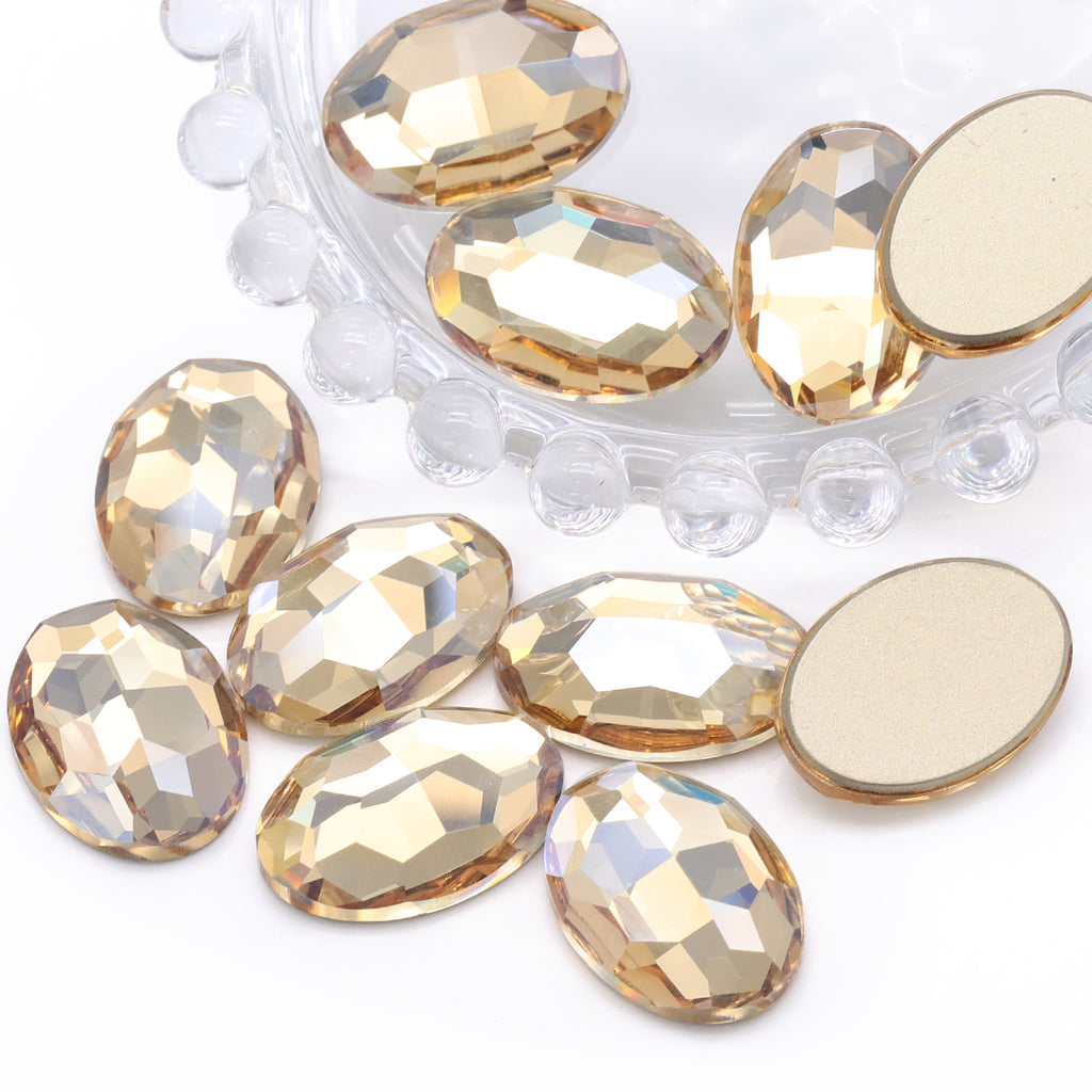 Golden Shadow Oval Shape High Quality Glass Beveled Flat Back Rhinestones WholesaleRhinestone
