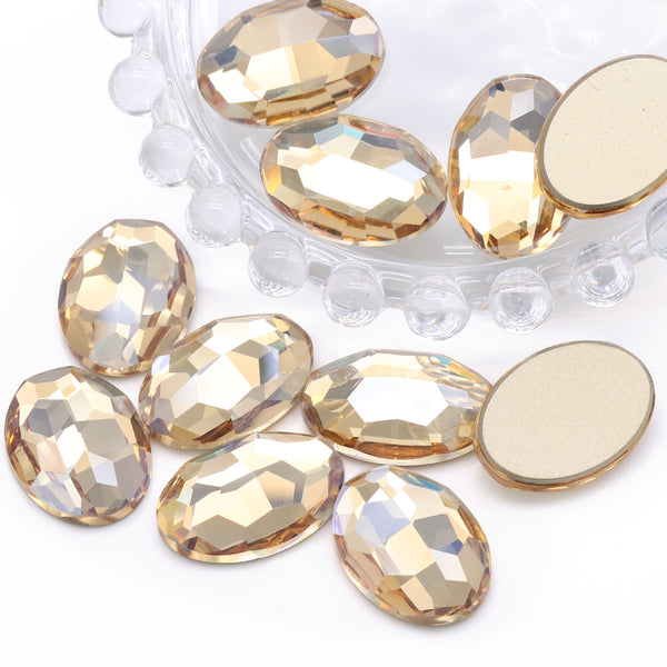 Golden Shadow Oval Shape High Quality Glass Beveled Flat Back Rhinestones WholesaleRhinestone