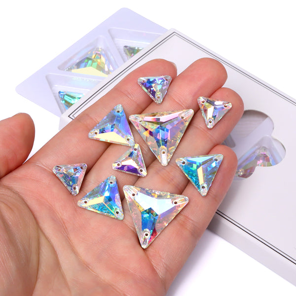 Mixed Sizes Crystal AB Triangle Shape High Quality Glass Sew-on Rhinestones WholesaleRhinestone