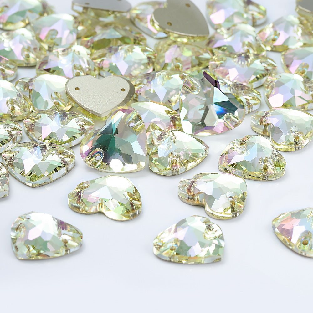 Luminous Green Heart Shape High Quality Glass Sew-on Rhinestones