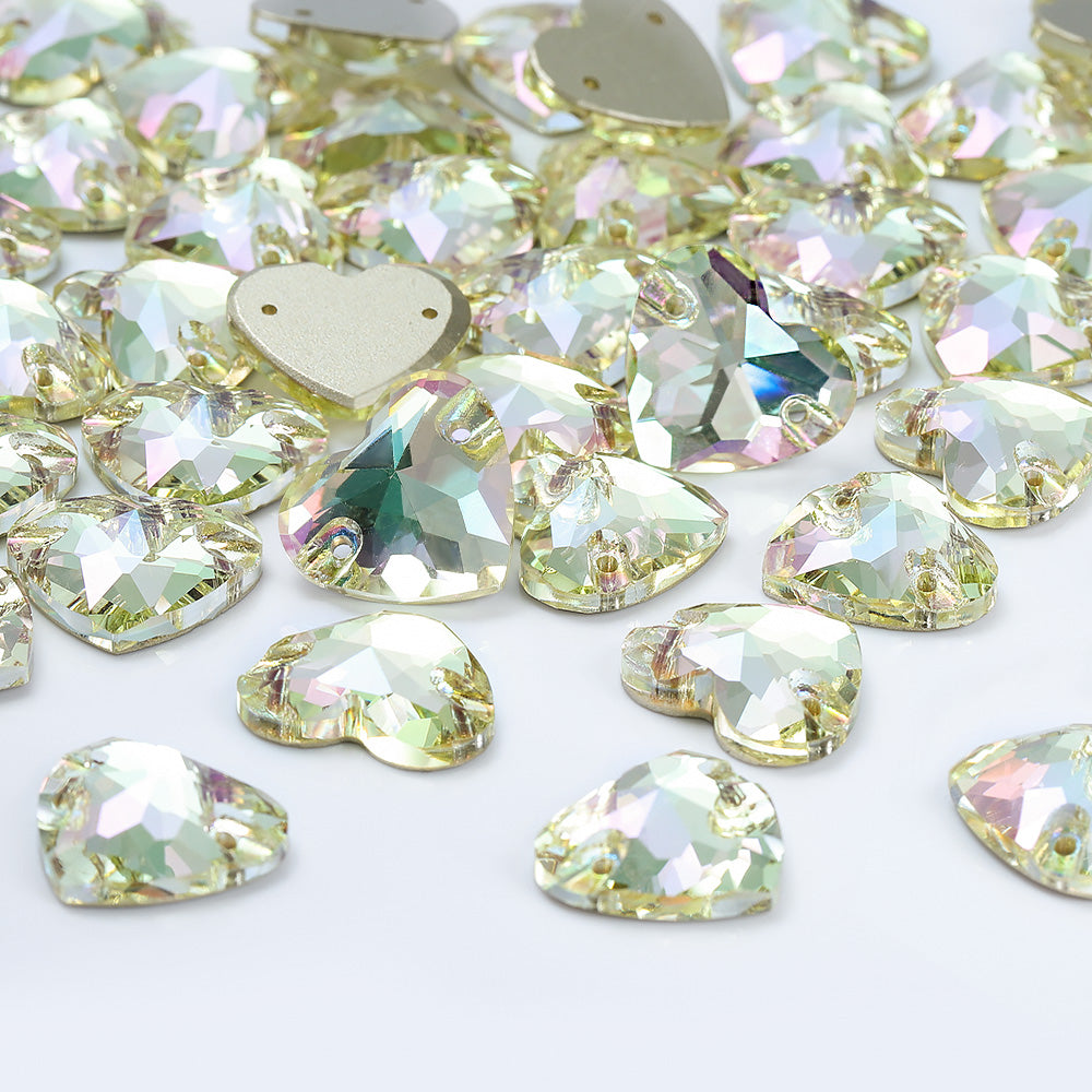 Luminous Green Heart Shape High Quality Glass Sew-on Rhinestones WholesaleRhinestone