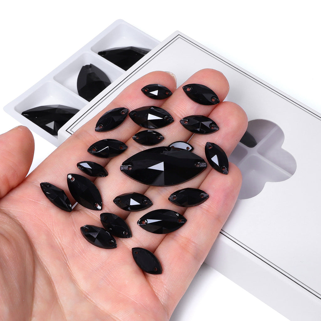Mixed Sizes Jet Navette Shape High Quality Glass Sew-on Rhinestones WholesaleRhinestone