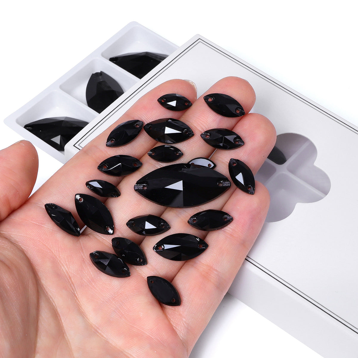 Mixed Sizes Jet Navette Shape High Quality Glass Sew-on Rhinestones WholesaleRhinestone