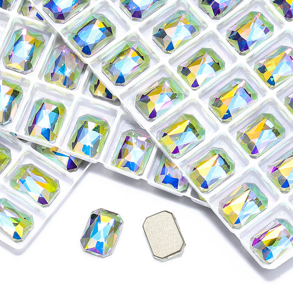 Crystal AB Octagon Shape High Quality Glass Beveled Flat Back Rhinestones WholesaleRhinestone