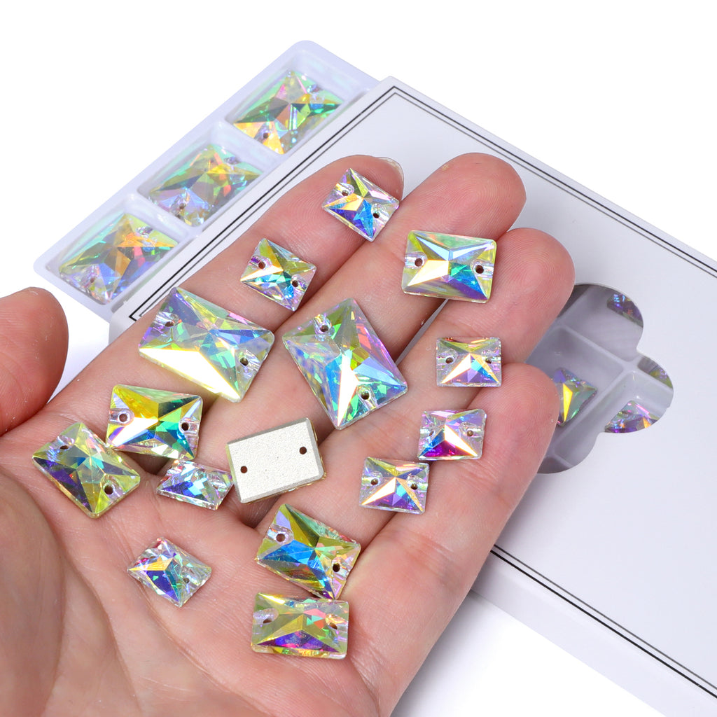 Mixed Sizes Crystal AB Rectangle Shape High Quality Glass Sew-on Rhinestones WholesaleRhinestone