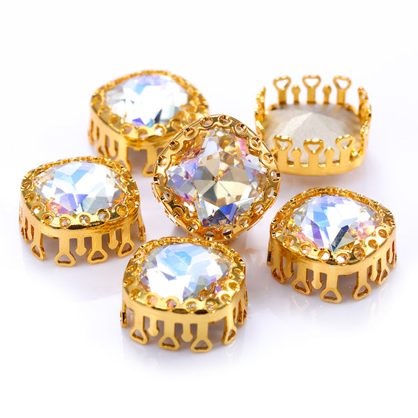 Moonlight Cushion Square Shape High-Quality Glass Sew-on Nest Hollow Claw Rhinestones WholesaleRhinestone